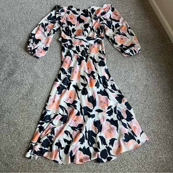 Tanya Taylor Watercolor Geranium-printed Long Sleeve Blaire Dress, no size - Picture 8 of 14